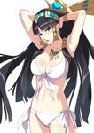  arms_up bikini black_hair blue_eyes breasts cowboy_shot highres isis_(p&amp;d) jewelry large_breasts long_hair looking_at_viewer necklace parted_lips puzzle_&amp;_dragons simple_background solo swimsuit white_bikini zeroshiki_kouichi 
