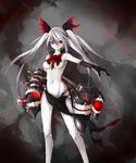  breasts cleavage dark_persona gloves groin highres kantai_collection medium_breasts mrnn navel red_eyes shinkaisei-kan solo tone_(kantai_collection) twintails white_hair white_skin 
