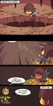  4koma =_= androgynous brown_hair closed_eyes comic crossover falling flower flowey_(undertale) frisk_(undertale) gen_2_pokemon highres hole korean partially_translated plant pokemon pokemon_(creature) rubbing_neck shirt ssalbulre striped striped_shirt sunflora sweatdrop translation_request tripping undertale vines walking 