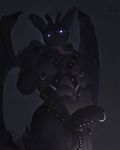  2016 abs alonax anthro beckoning black_background blue_eyes clothed clothing dark digital_media_(artwork) dragon erection frenum_ladder frenum_piercing front_view genital_piercing glowing glowing_eyes harness horn humanoid_penis jockstrap long_tongue looking_at_viewer male membranous_wings monochrome muscular muscular_male nipple_piercing nipples pecs penis penis_piercing piercing poking_out portrait prince_albert_piercing scalie signature simple_background solo spot_color three-quarter_portrait tongue tongue_out underwear wings zomacaius 