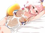  animal_ears arm_up bed_sheet bikini blue_bikini breasts dutch_angle fate/grand_order fate_(series) fox_ears fox_tail hair_between_eyes hand_on_own_chest kurorettsu large_breasts long_hair looking_at_viewer lying midriff navel on_side pink_hair see-through shirt sideboob solo swimsuit tail tamamo_(fate)_(all) tamamo_no_mae_(fate) tamamo_no_mae_(swimsuit_lancer)_(fate) underboob yellow_eyes 