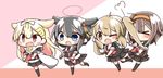  &gt;_&lt; :o ;o ahoge black_gloves black_hair black_legwear black_ribbon black_serafuku black_skirt blonde_hair blue_eyes blush braid brown_eyes brown_hair chibi closed_eyes commentary fang fingerless_gloves gloves gradient_hair hair_between_eyes hair_flaps hair_ornament hair_over_shoulder hair_ribbon hairband hairclip highres jako_(jakoo21) kantai_collection light_brown_hair long_hair multicolored_hair multiple_girls murasame_(kantai_collection) neckerchief one_eye_closed open_mouth orange_hairband pleated_skirt red_eyes remodel_(kantai_collection) ribbon scarf school_uniform serafuku shigure_(kantai_collection) shiratsuyu_(kantai_collection) short_hair short_sleeves single_braid skirt straight_hair twintails white_scarf yuudachi_(kantai_collection) 