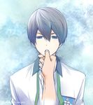  1boy black_hair blue_eyes finger_in_mouth free! looking_at_viewer male_focus nanase_haruka_(free!) necktie school_uniform short_hair yuzuru_ru_ru 