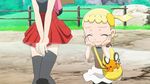  2girls animated animated_gif eureka_(pokemon) legs multiple_girls pokemon pokemon_(anime) serena_(pokemon) skirt wind 