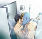  2boys black_hair brown_hair eyes_closed free! green_eyes male_focus mina_(o414) multiple_boys nanase_haruka_(free!) nude short_hair shower_room tachibana_makoto towel wet yaoi 