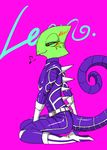  anthro belt bodysuit chameleon clothing cozy_(artist) english_text footwear gloves leon_powalski lizard male nintendo reptile scalie sitting skinsuit smile solo spikes star_fox text tight_clothing video_games yellow_eyes 
