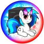  blue_hair cutie_mark equine eyelashes eyewear female feral flamevulture17 friendship_is_magic glasses hair hooves horn looking_at_viewer lying mammal multicolored_hair my_little_pony nude red_eyes smile solo speaker two_tone_hair unicorn vinyl_scratch_(mlp) 