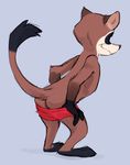  absurd_res anthro butt clothing disney ferret from_behind_position hi_res male mammal mustelid partial_nudity raised_tail sex sexilydrawn simple_background skinny solo travis_(zootopia) undressing zootopia 