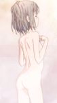  1girl ass bare_back bare_shoulders eyes_closed flat_chest nude profile short_hair shower silver_hair solo standing yama_no_susume 