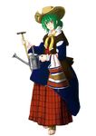  alternate_costume amibazh costume_request full_body green_hair hat kazami_yuuka light_smile looking_at_viewer plaid red_eyes sandals scarf short_hair solo straw_hat toes touhou transparent_background watering_can yellow_scarf 