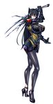  1girl annerose_vajra black_hair breasts erect_nipples full_body kagami_hirotaka katana koutetsu_no_majo_annerose koutetsu_no_majo_anneroze large_breasts legs lilith-soft long_hair looking_at_viewer sideboob smile solo standing sword weapon yellow_eyes 