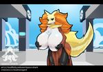  anthro big_breasts breast_grab breasts chest_tuft cleavage clothed clothing cloud crescera delphox eyebrows female hair hand_on_breast huge_breasts hyper inner_ear_fluff looking_at_viewer mammal nintendo nude orange_hair outside pok&eacute;mon pok&eacute;morph purple_eyes sea smile solo space-shark standing thick_thighs tuft video_games water wide_hips 