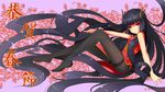  1girl black_hair chinese_clothes chinese_dress female horns long_hair nerv110 original pantyhose red_eyes solo 