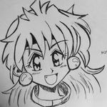  1girl artist_request fang female hairband lina_inverse monochrome portrait slayers smile solo 