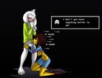  2016 asriel_dreemurr blush bottomless clothed clothing dialogue erection eyes_closed fellatio female fur human male male/female mammal oral penis protagonist_(undertale) quynzel sex undertale video_games white_fur 