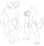  2_heads canid canine conjoined crotch_head duo ebonyrubberwolf headless line_art male mammal multi_head multifur mustelid nude otter penis penis_tongue sketch 