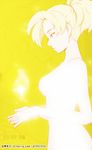  2016 artist_name blue_eyes breasts collarbone cowboy_shot dated from_side lee1210 medium_breasts mercy_(overwatch) monochrome nude overwatch parted_lips ponytail pose profile solo 