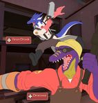  anthro clothed clothing dracovar_valeford dragon duo engineer_(team_fortress_2) firondraak male medic_(team_fortress_2) open_mouth saw sharp_teeth smile standing team_fortress_2 teeth tools valve video_games 