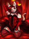  anthro arm_warmers canine clothing corset critical-error female kneeling legwear lingerie looking_at_viewer mammal smile solo thigh_highs 
