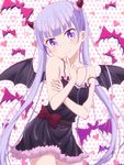  bat_wings bow horns lingerie loose_strap new_game! purple_eyes silver_hair suzukaze_aoba twintails 