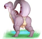  anthro anus backsack balls barefoot bent_over butt digitigrade dinosaur dripping erection humanoid_penis iguanodon male nude penis perineum pinup pose precum presenting presenting_hindquarters raised_tail rear_view seyrmo signature solo tongue tongue_out uncut 