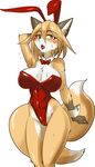  bare_shoulders big_breasts blush breasts bunny_costume canine cleavage clothed clothing female fox kazuhiro lipstick mammal pose skimpy solo wide_hips 