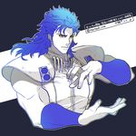  bad_id bad_pixiv_id blue_hair halftone hokuto_no_ken limited_palette male_focus mayuzumi muscle red_eyes rei_(hokuto_no_ken) shoulder_pads solo translation_request twitter_username upper_body wristband 
