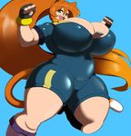  2016 animal_humanoid big_breasts blue_background boots breasts cat_humanoid cleavage clothed clothing eikasianspire fangs feline female fingerless_gloves footwear fur gloves green_eyes hair huge_breasts human humanoid long_hair looking_back mammal open_mouth orange_fur orange_hair overalls simple_background smile solo teeth thick_thighs tight_clothing voluptuous white_fur wide_hips zipper 