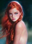  a_song_of_ice_and_fire blue_eyes chromatic_aberration closed_mouth eyebrows eyelashes face forehead from_side game_of_thrones highres irakli_nadar lips long_hair looking_at_viewer nose nude orange_hair realistic sansa_stark solo 
