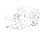  belly big_belly claws colorless dragon eye_ridges ijzer ijzer_(artist) male mane quadruped scales simple_background sitting sketch text vore wings 