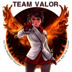  candela_(pokemon) dark_skin gloves highres holding holding_poke_ball pantyhose poke_ball pokemon pokemon_go ryu_shou short_hair solo team_valor 