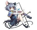  animal_ears dated dowsing_rod eyebrows eyebrows_visible_through_hair highres jewelry kozakura_(dictionary) looking_at_viewer mary_janes mouse_ears mouse_tail nazrin open_mouth pendant red_eyes shoes short_hair silver_hair sitting solo tail touhou 