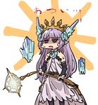 bare_shoulders benitama blue_eyes bridal_gauntlets commentary_request flower granblue_fantasy hair_flower hair_ornament lily_(granblue_fantasy) long_hair pointy_ears rose solo staff tiara 