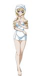  blonde_hair blue_eyes breasts cecilia_alcott cleavage collarbone eyebrows eyebrows_visible_through_hair full_body highres infinite_stratos long_hair looking_at_viewer medium_breasts naked_towel shiny shiny_skin smile solo towel transparent_background white_towel 