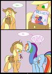  applejack_(mlp) big_macintosh_(mlp) blonde_hair comic cutie_mark duo english_text equine feathered_wings feathers female feral friendship_is_magic green_eyes hair hat hooves kanashiipanda magazine mammal multicolored_hair my_little_pony night_light_(mlp) pegasus pussy rainbow_dash_(mlp) rainbow_hair standing text wings 