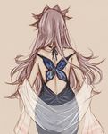  back butterfly_ornament dress from_behind jun'you_(kantai_collection) kantai_collection long_hair purple_dress purple_hair r_(shioaji) shawl sketch solo spiked_hair 