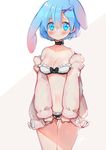  animal_ears ayamy black_bow blue_eyes blue_hair blush bow breasts choker cleavage hair_ornament heart heart_in_eye loungewear open_clothes re:zero_kara_hajimeru_isekai_seikatsu rem_(re:zero) short_hair small_breasts solo symbol_in_eye underwear x_hair_ornament 