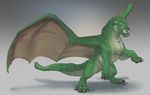  2016 claws digital_media_(artwork) disney dragon ears_back elliot_(pete&#039;s_dragon) explicital feral fur furred_dragon gradient_background green_eyes green_fur hi_res long_tail male membranous_wings multicolored_fur on_hind_legs pete&#039;s_dragon_(2016) reflection signature simple_background solo tan_fur tusks two_tone_fur western_dragon wings 