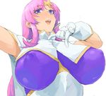  bad_perspective blue_eyes breasts covered_nipples gloves gundam gundam_seed gundam_seed_destiny highres huge_breasts long_hair meer_campbell minakami_(flyingman555) pink_hair simple_background smile solo white_background 