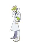  absurdres arm_behind_back blonde_hair blue_eyes commentary facial_hair full_body goatee grin highres looking_at_viewer male_focus official_art pokemon pokemon_(game) pokemon_sm sauboo_(pokemon) smile solo take_(illustrator) 
