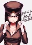  2016 akitsu_maru_(kantai_collection) black_eyes black_hair black_hat breasts cleavage dated gloves hat highres itaco1987 kantai_collection large_breasts looking_at_viewer military military_uniform peaked_cap remodel_(kantai_collection) short_hair signature smile solo twitter_username uniform white_gloves 