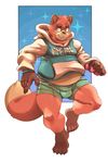  2016 4_toes 5_fingers amber_eyes anthro border bottomless boxer_briefs brown_fur brown_nose bulge claws clothed clothing digital_media_(artwork) dipstick_tail front_view fur gazpacho_(artist) gazpacho_(character) hi_res hoodie inner_ear_fluff male mammal multicolored_fur multicolored_tail navel outside_border plantigrade smile solo sparkles tan_fur tanuki teeth toes underwear 