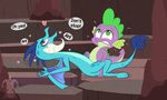  2016 blargsnarf blush dialogue dragon duo english_text friendship_is_magic green_eyes horn male my_little_pony open_mouth princess_ember_(mlp) sex spike_(mlp) sweat text wings 