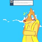  barnabe blue_background colaxpepsi english_text floatzel fur male nintendo pok&eacute;mon shocked simple_background sleepy solo text video_games wide_eyed 