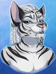  beard black_fur blue_eyes bust_(disambiguation) dreadlocks elder_scrolls_online facial_hair feline fur hair jewelry khajiit looking_at_viewer male mammal scar solo stripes teeth the_elder_scrolls video_games white_fur white_hair xshadi 