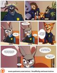  anthro bovine buffalo canine chief_bogo clothing comic dialogue disney feline female fox hi_res judy_hopps lagomorph lion male mammal nick_wilde rabbit rhinoceros wolf xnirox zootopia 