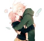  1girl danganronpa flipped_hair hood hoodie hug komaeda_nagito nanami_chiaki pink_eyes shell_(shell518) short_hair silver_hair super_danganronpa_2 