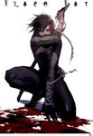  1girl bandage batman_(series) black_bat black_hair blood bodysuit cassandra_cain character_name crouching dc_comics gloves solo sword weapon 