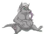  abdominal_bulge ambiguous_gender anteater anthro belly_fondling claws duo eblis feet green_eyes hair mammal nude oral_vore overweight paws sitting solo_focus strega vore white_hair young 
