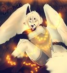  anthro canine clothed clothing dafka feathered_wings feathers female looking_at_viewer mammal smile solo tongue tongue_out wings 